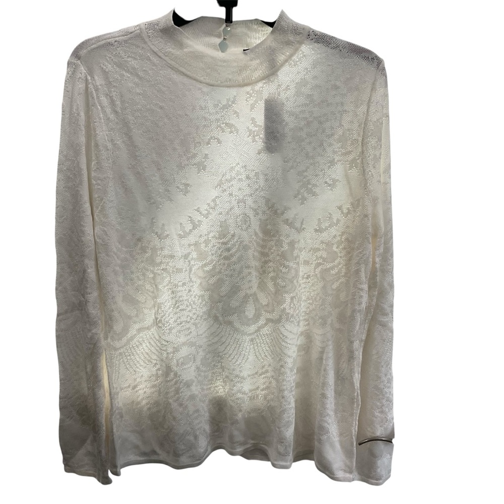 White House Black Market Ecru lace mock turtleneck top